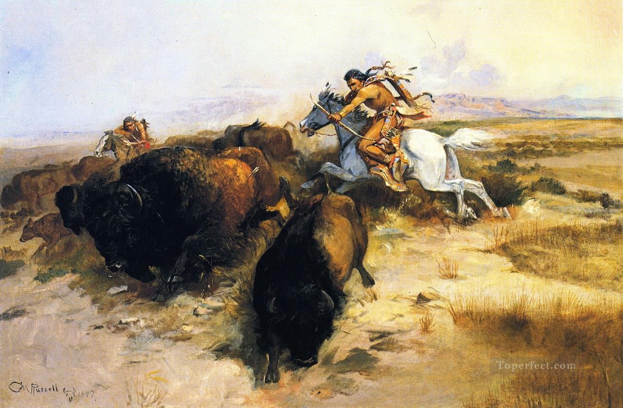Buffalo Hunt 1897 Charles Marion Russell Amérindiens Peintures à l'huile